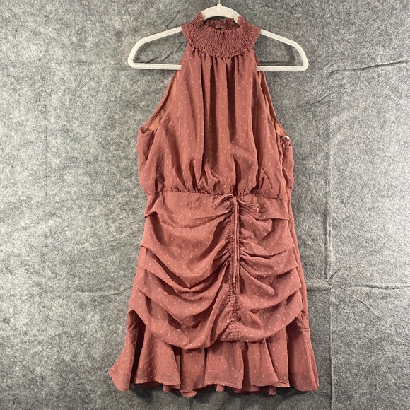 Lulus Mini Dress Large Marsala Pink Halter Ruched Sleeveless Place and Time - Picture 3 of 14